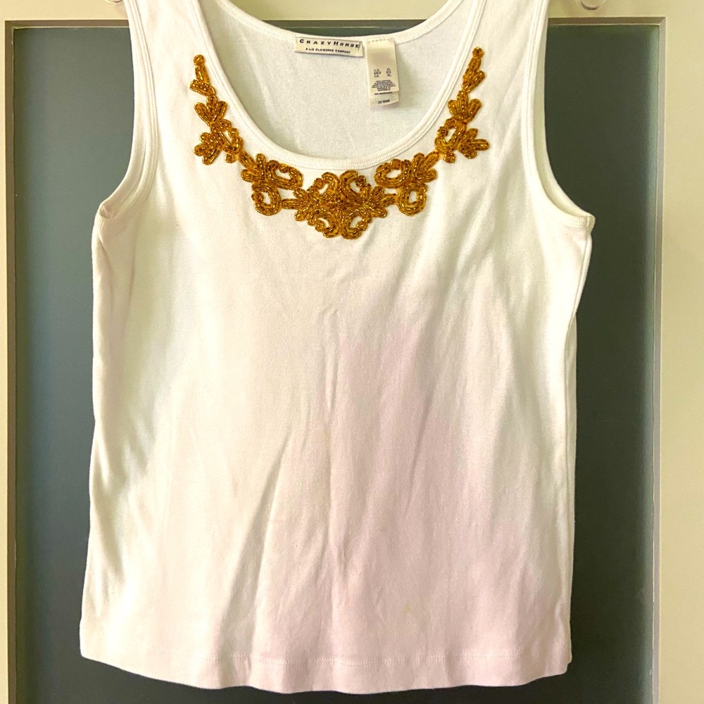Golden Beaded White Tank Classy PERFECT Bus, Dress Jacket, Summer shorts NWOT XL